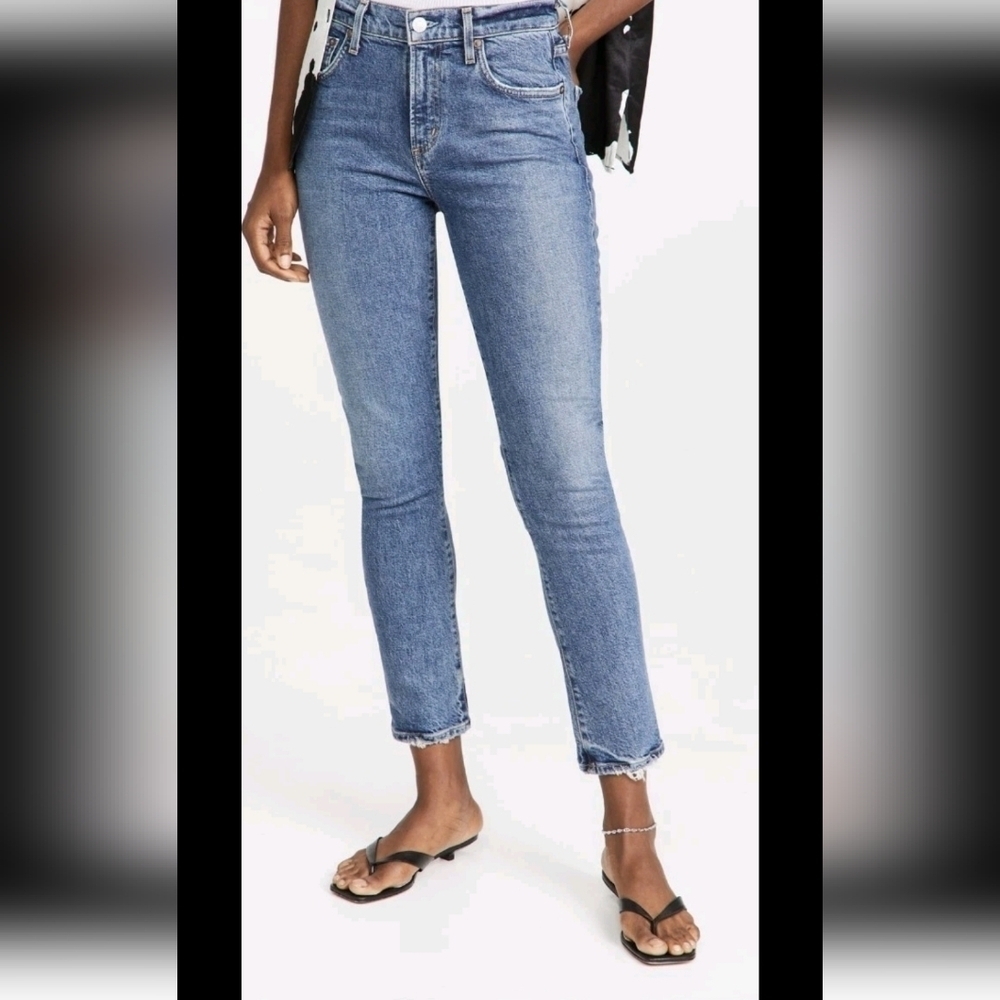 Agolde Womens Medium Wash Toni Mid Rise Straight Trendy Designer Stretch Jean 26